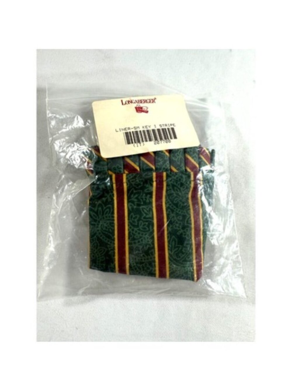 Longaberger Small Key Imperial Stripe Red/Green Liner 207708 New